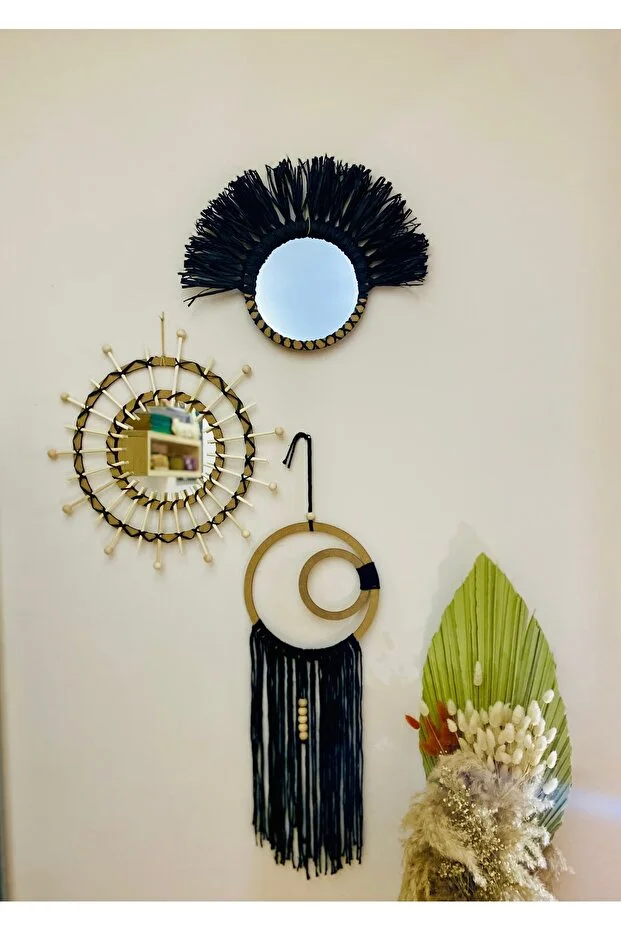 Bohem Hasır Duvar Dekorasyon Ürünü 3’lü Set